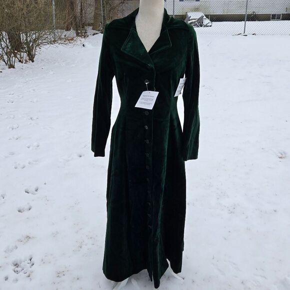 NEW Vintage J Peterman emerald green velvet statement long coat jacket 4 - Picture 1 of 13